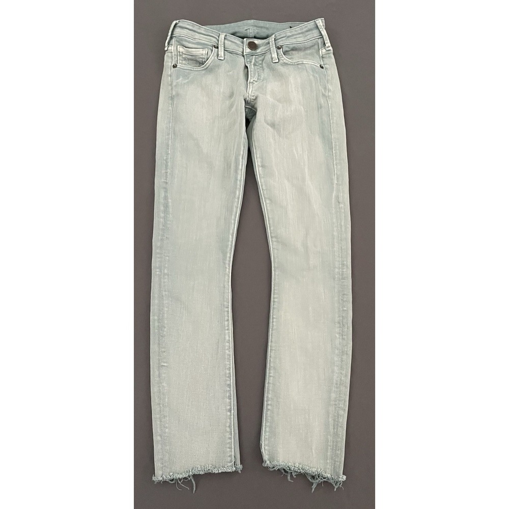 True Religion Jeans Womens 24 Green Denim Low Rise Super Skinny Raw Hem